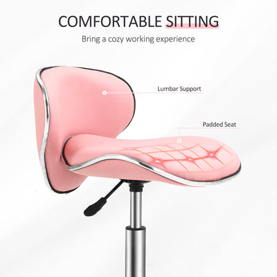 HOMCOM Adjustable Rolling Swivel Beauty Salon Chair, Stool for Spa, Pink 