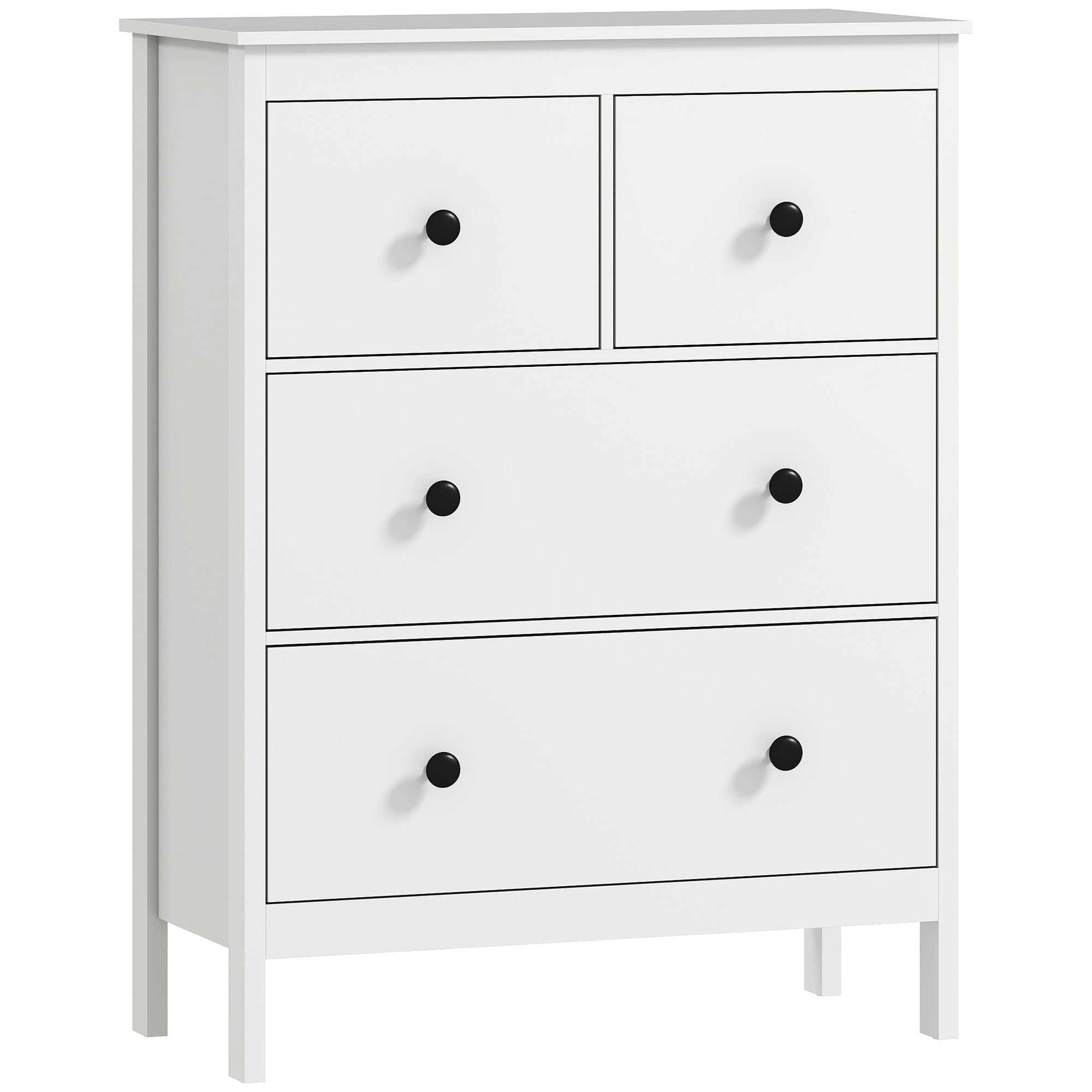 HOMCOM Modern Chest of Drawers, 4 Drawer Dresser Clothes Storage Organiser for Living Room, Hallway, Entryway, White 