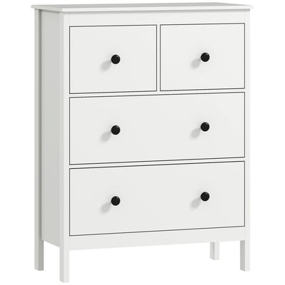 HOMCOM Modern Chest of Drawers, 4 Drawer Dresser Clothes Storage Organiser for Living Room, Hallway, Entryway, White 