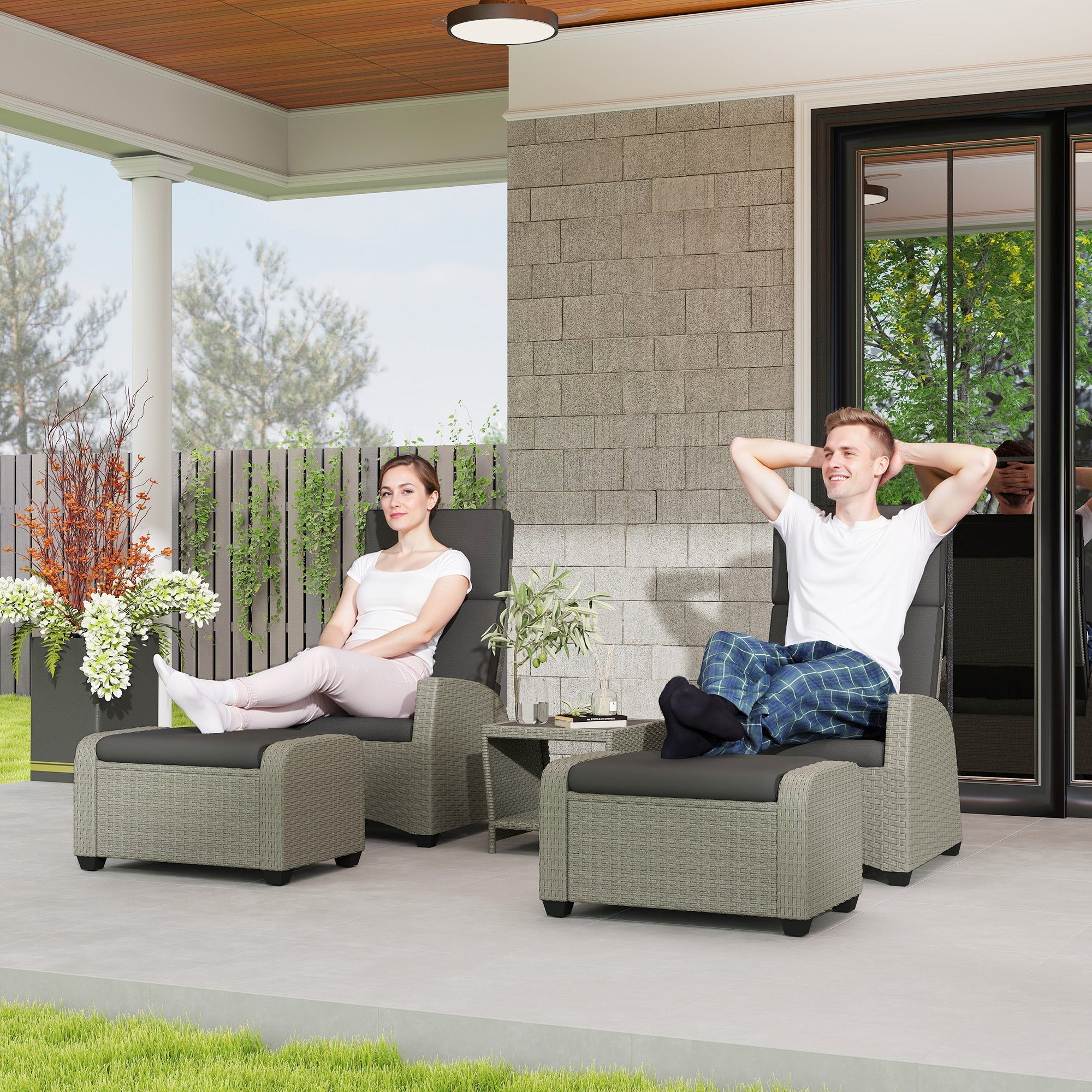 Outsunny 5-Piece Rattan Garden Furniture Set with Cushions - Charcoal Grey 