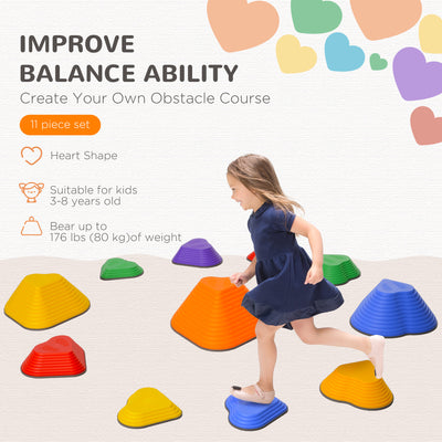 AIYAPLAY 11-Piece Heart-Shaped Kids Balance Stepping Stones and Motor Skills, Multicoloured 