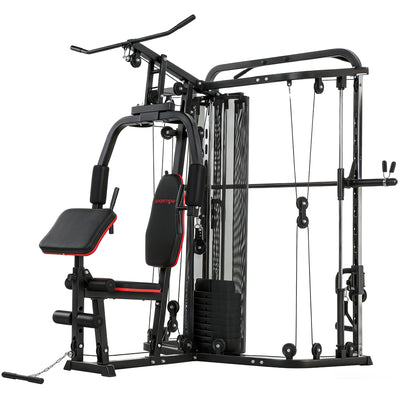 SPORTNOW Home Multi Gym Smith Machine with 65kg Weight Stack, Cable Pulley System, Chest Station, Preacher Pad & Leg Developer 