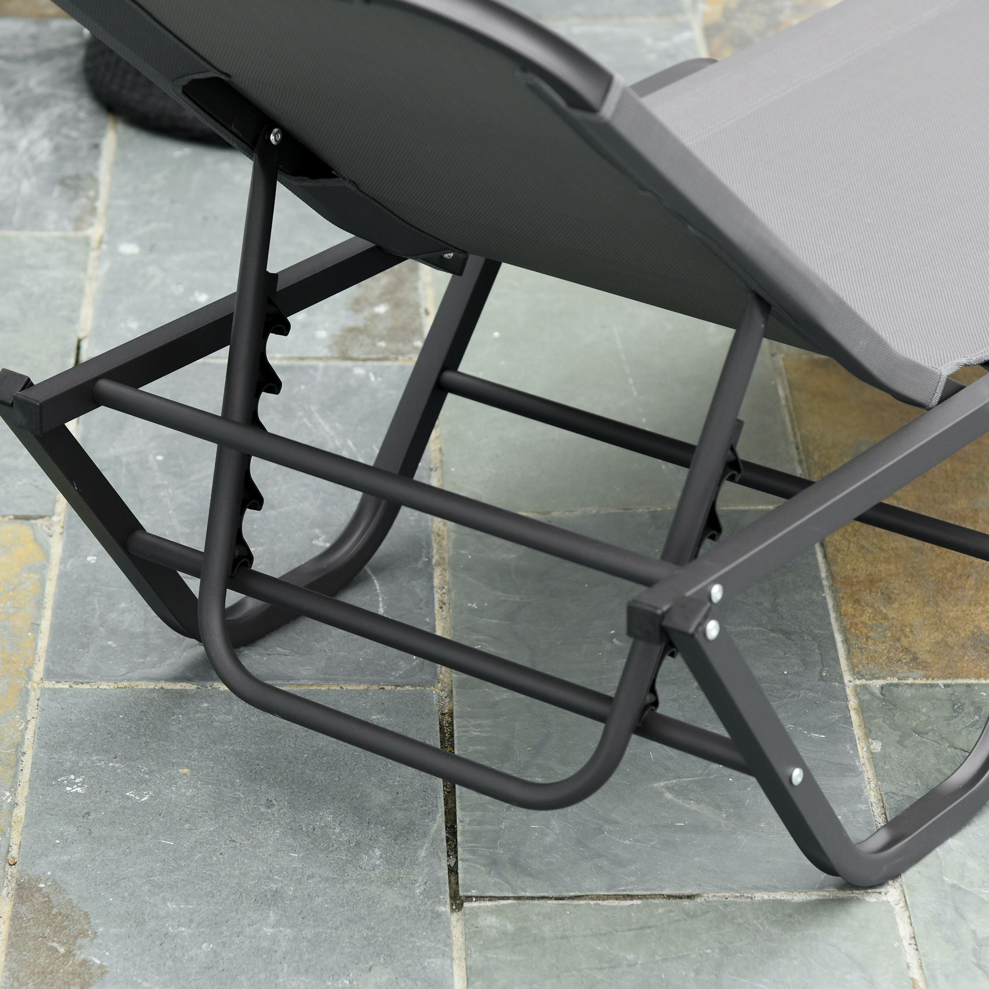 Outsunny Sun Lounger Relaxed Recliner with 5-Position Adjustable Backrest Aluminium Frame for Pool, Sun Bathing, Grey 