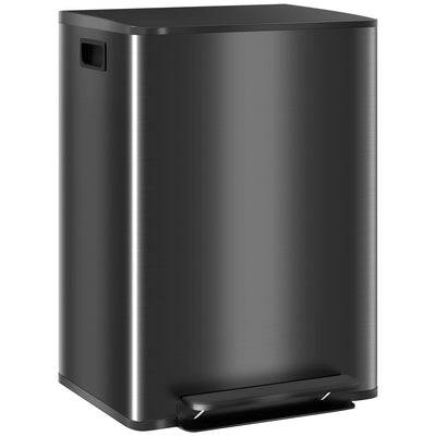 HOMCOM 60L Dual Compartment Stainless Steel Bin, with Deodoriser Holders - Black 