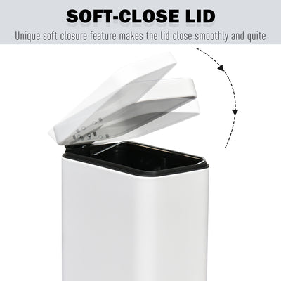 HOMCOM 5L Rectangular Compact Bin Steel Body Removable Bucket Quiet-Close Lid w/ Pedal Lid Rubbish Trash Can Home Office Bedroom Bathroom Living Room Garbage Tidy Clean White 