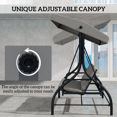 Outsunny 3 Seater Canopy Swing Chair, 2 in 1 Garden Swing Seat Bed, with Adjustable Canopy and Metal Frame, Light Grey 