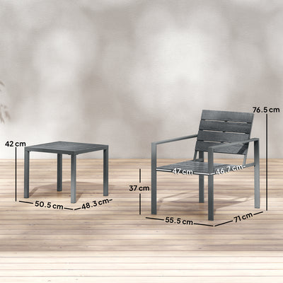Outsunny 3 Pieces Garden Bistro Set for 2, Outdoor Bistro Table and Chairs with Metal Frame, Plastic Patio Furniture Set 