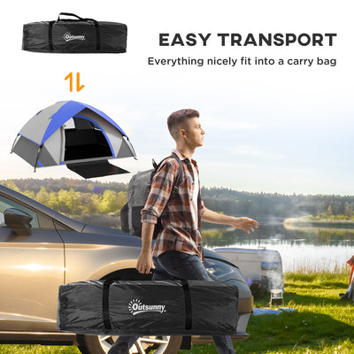 Outsunny Two Man Single Room Dome Tent, with Accessories - Dark Blue/Grey 