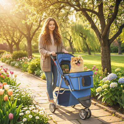 PawHut 3 Wheel Pet Stroller for Small and Miniature Dogs, Blue 