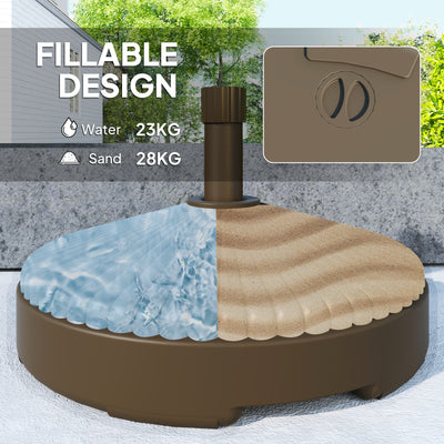 Outsunny Garden Parasol Base Holder, 28kg Sand Filled, 23kg Water Filled, Sun Umbrella Base Outdoor Umbrella Stand Weight, Brown 