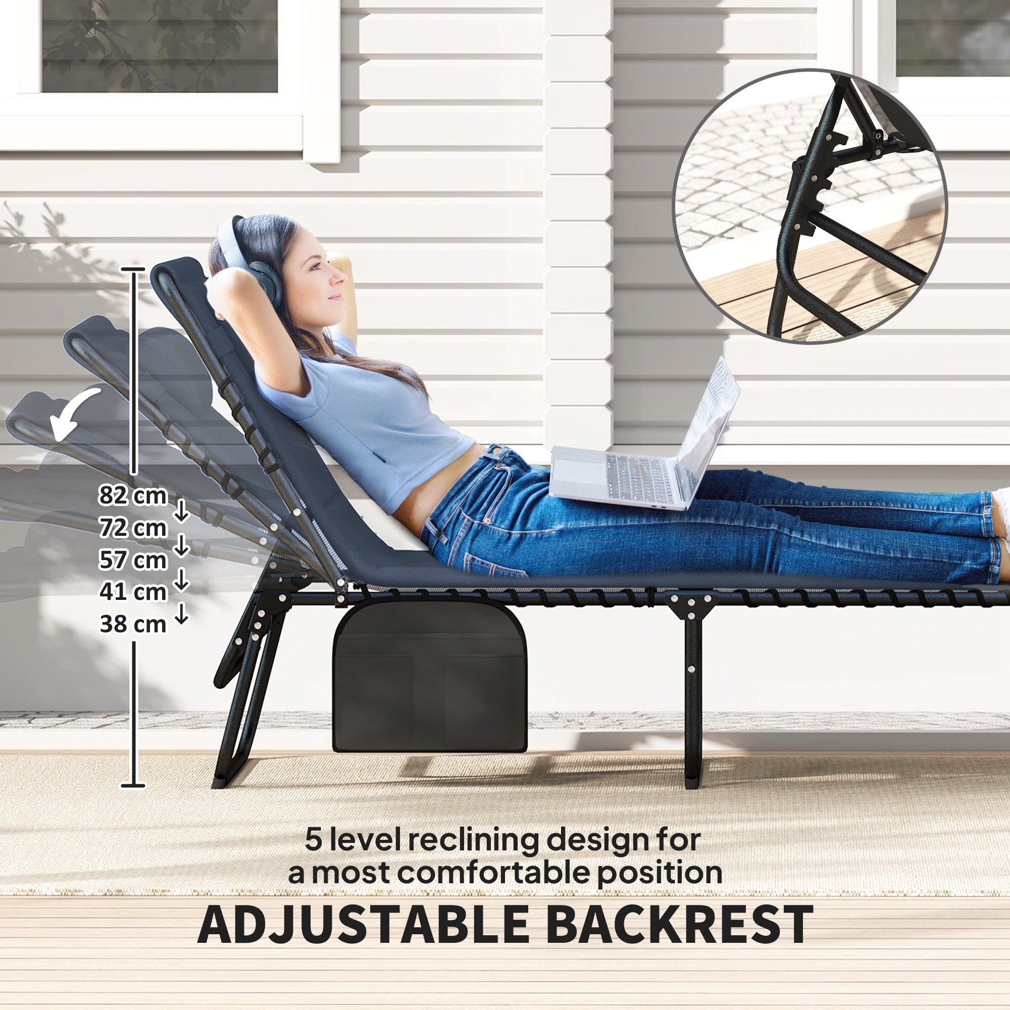 Outsunny Set of Two Reclining Sun Loungers - Dark Blue 