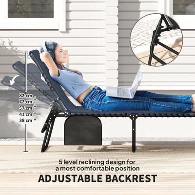 Outsunny Set of Two Reclining Sun Loungers - Dark Blue 