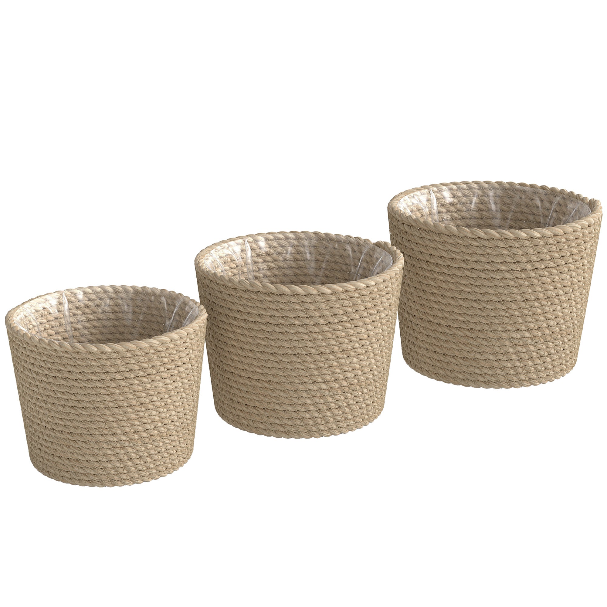 Outsunny Seagrass Planters Set of 3 Plant Pots for Indoor Outdoor Patio Balcony Natural 