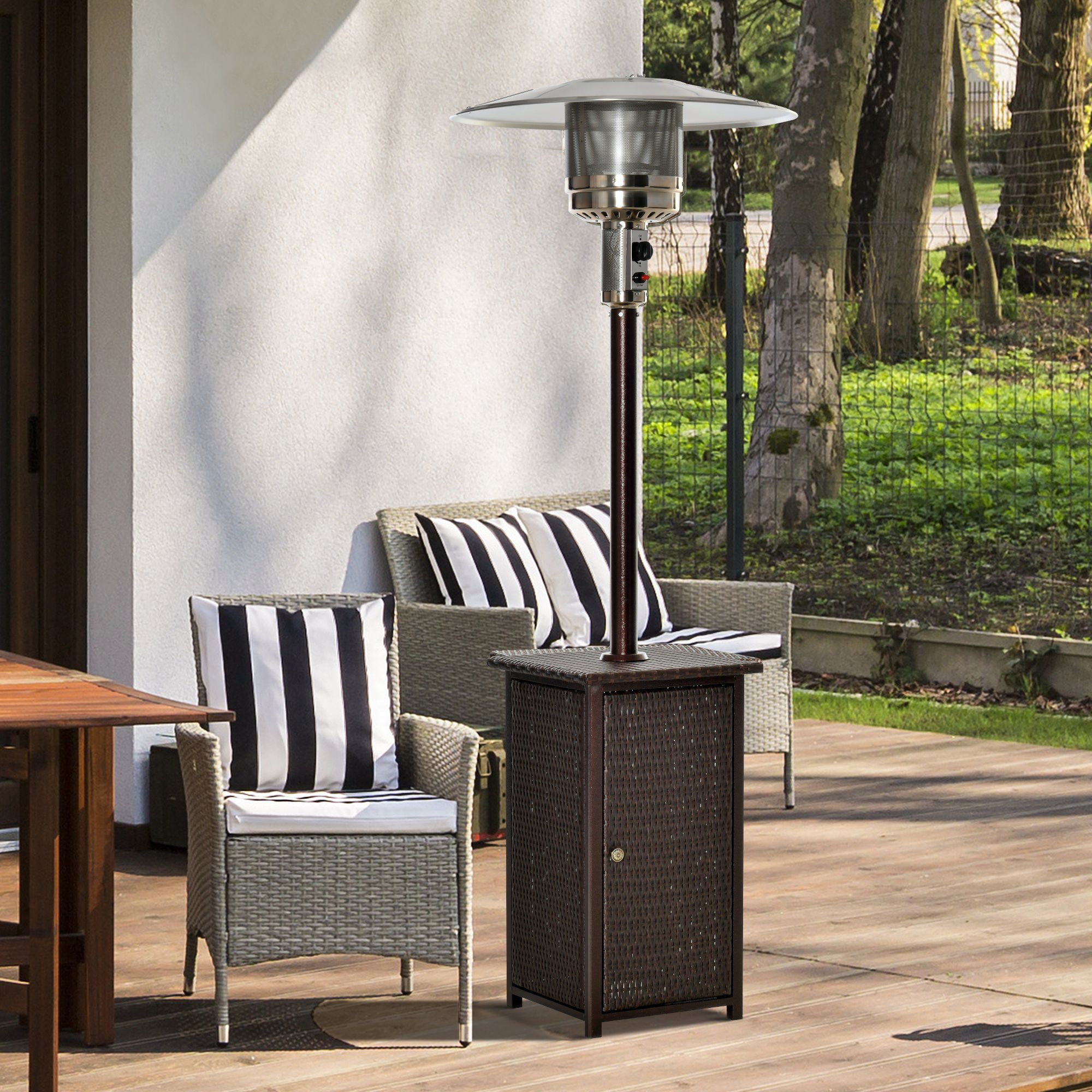 Outsunny 12KW Patio Gas Heater Freestanding Outdoor Garden Heating Rattan Furniture Wicker Table Top 