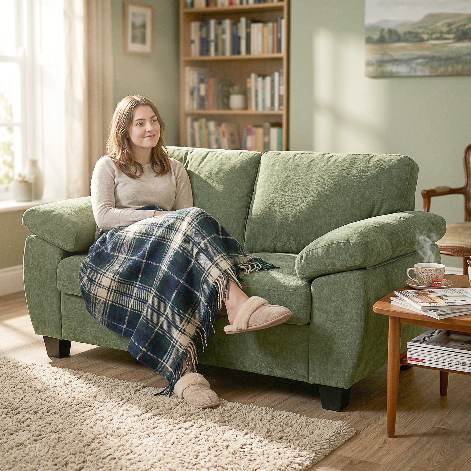 HOMCOM 2 Seater Sofa, 156cm Chenille Loveseat Sofa, Dark Green 
