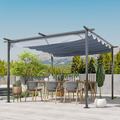 Outsunny 3.5M X 3.5M Metal Pergola Gazebo Awning Retractable Canopy Outdoor Garden Sun Shade Shelter Marquee Party BBQ, Grey 