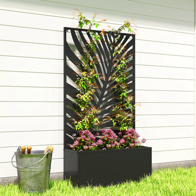 Outsunny Metal Garden Bed for Garden with Trellis, Wall Mounted or Freestanding Raised Planter with Privacy Screen 