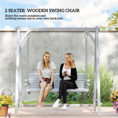 Outsunny 2 Seater Garden Swing Seat Larch Wood Swing Chair Hammock Bench Lounger - Grey 