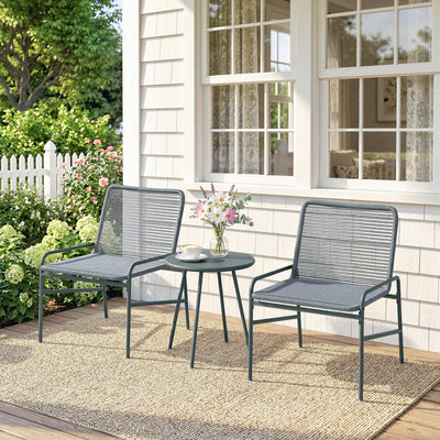 Outsunny 3 Piece Rattan Bistro Set, Outdoor Garden Furniture Set with 2 Chairs, Round Coffee Table for Patio, Balcony, Dark Grey 