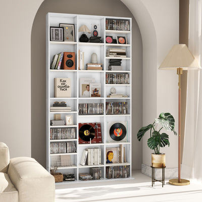 HOMCOM CD Storage Unit with Adjustable Shelves, 102 x 195 cm, Marble Effect 