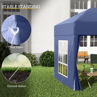 Outsunny 2 x 2 m Garden Pop Up Gazebo, Wedding Party Tent Marquee, Water Resistant Awning Canopy with Sidewalls, Windows, Carry Bag, Blue 