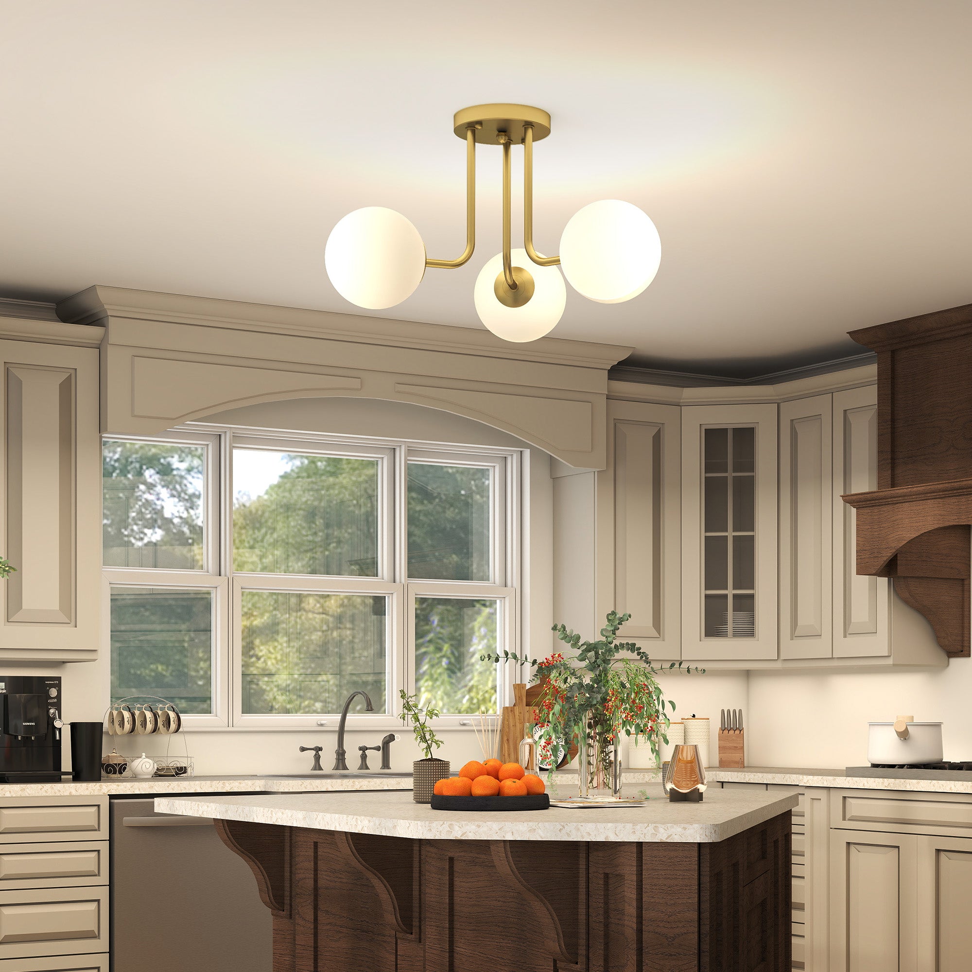 HOMCOM LED Ceiling Light with Globe Shades, Modern 3-Light Ceiling Light with G9 Sockets for Living Room, Bedroom, Dining Room, Bulbs Not Included, Gold Tone 