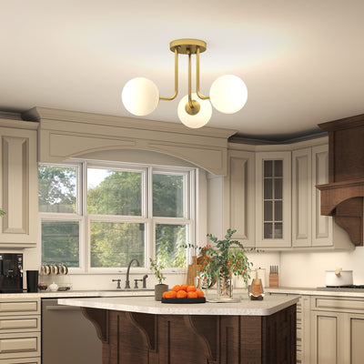 HOMCOM LED Ceiling Light with Globe Shades, Modern 3-Light Ceiling Light with G9 Sockets for Living Room, Bedroom, Dining Room, Bulbs Not Included, Gold Tone 