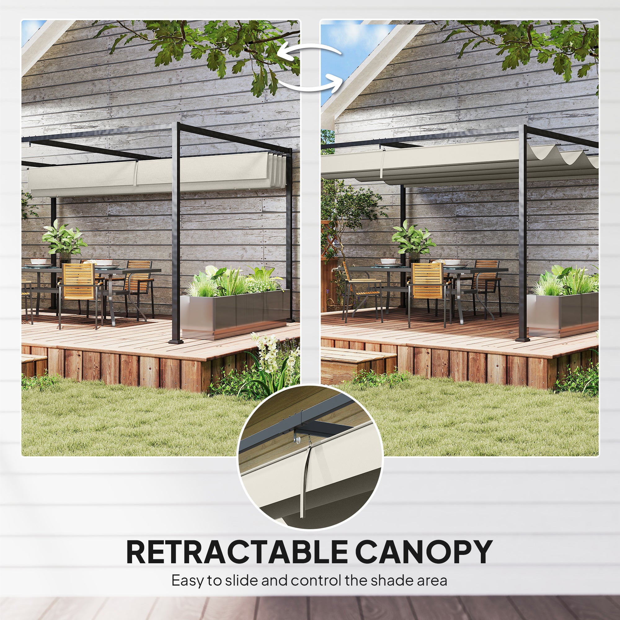 Outsunny 4 x 3(m) Metal Pergola with Retractable Roof, Garden Gazebo Canopy Shelter for Outdoor, Patio, Cream White 