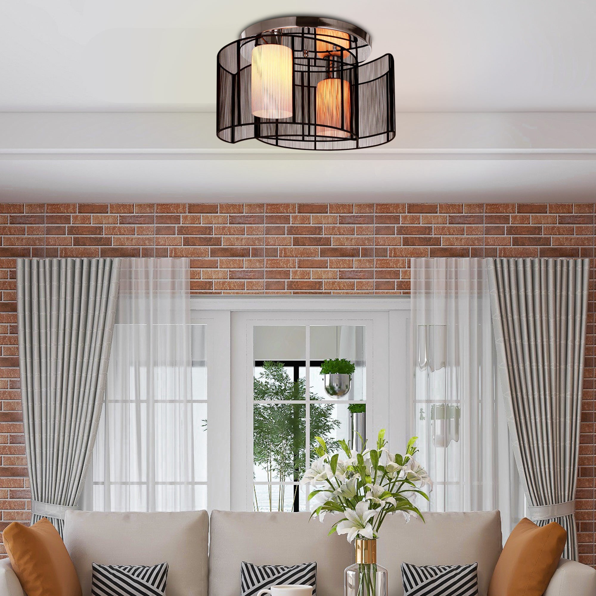 HOMCOM Modern Design Mini Style Flush Mount Ceiling Light Mount with Flush Metal Finish Chandelier for Hallway, Dining Room, Living Room 