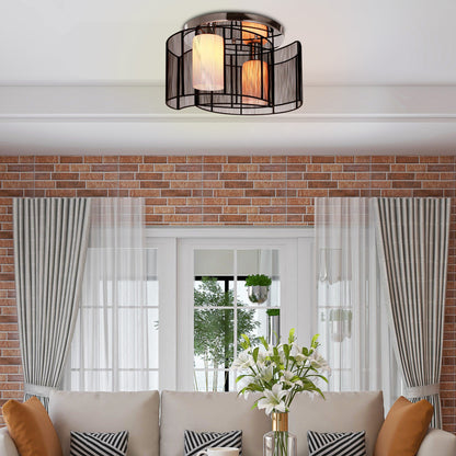HOMCOM Modern Design Mini Style Flush Mount Ceiling Light Mount with Flush Metal Finish Chandelier for Hallway, Dining Room, Living Room 
