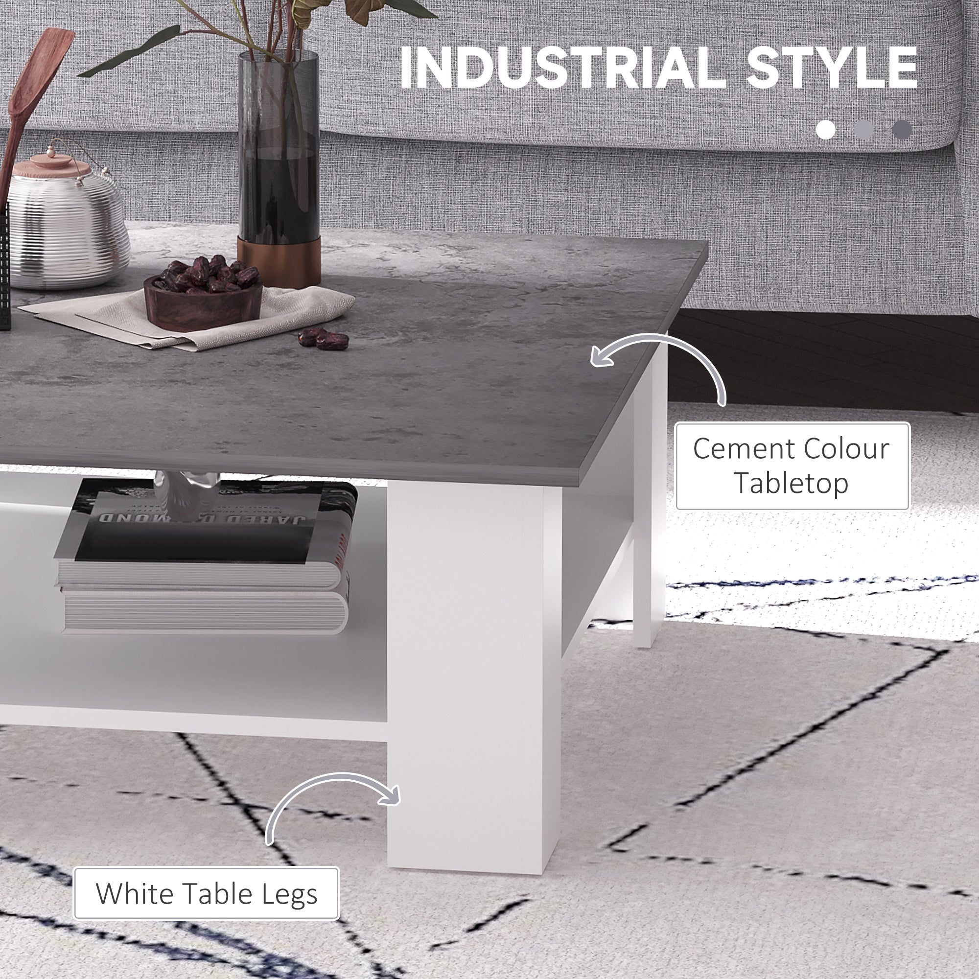 HOMCOM Square Coffee Table, Wooden Coffee Table with Storage, Cocktail Center Tea Table for Home Office, 80W x 80D x 31.5Hcm, Grey and White 