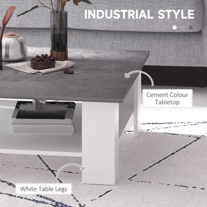 HOMCOM Square Coffee Table, Wooden Coffee Table with Storage, Cocktail Center Tea Table for Home Office, 80W x 80D x 31.5Hcm, Grey and White 