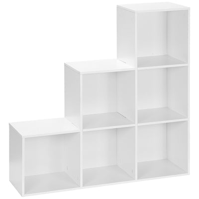 HOMCOM 3-tier Step 6 Cubes Storage Unit Particle Board Cabinet Bookcase Organiser Home Office Shelves - White 