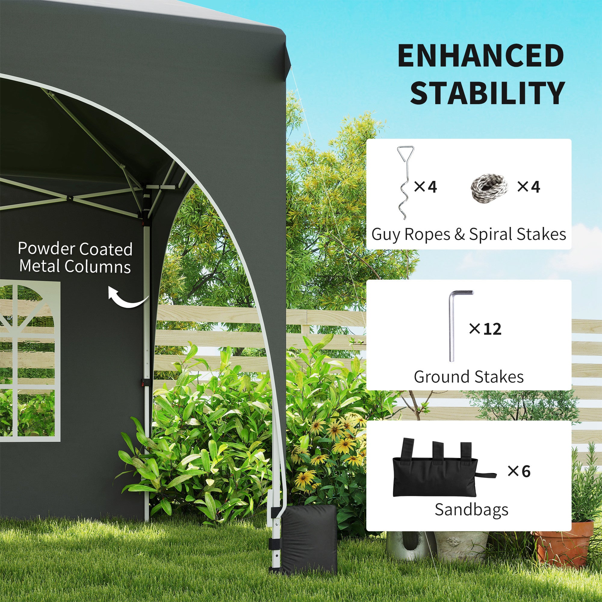 Outsunny 3 x 6m Pop Up Gazebo Shelter with Sides, 6 Sandbags, Peak Top Garden Party Tent Marquee with Carry Bag, Dark Grey 