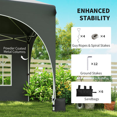 Outsunny 3 x 6m Pop Up Gazebo Shelter with Sides, 6 Sandbags, Peak Top Garden Party Tent Marquee with Carry Bag, Dark Grey 