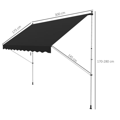 Outsunny 3x1.5m  Adjustable Outdoor Aluminium Frame Awning Black 