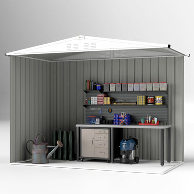 Outsunny 8 x 4 ft Metal Garden Shed, Garden Storage Shed with Window, 4 Vents and Lockable Door, Waterproof Galvanised Steel Tool Storage Shed, Light Grey 