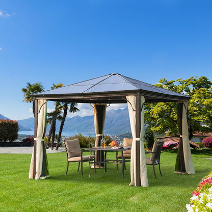 Outsunny 3x3 m Gazebo W/Mosquito Net-Brown/Black/Beige 