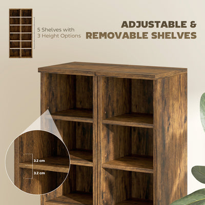 HOMCOM Set of 2 CD Media Display Shelf Unit Tower Rack with Adjustable Shelves, Rustic Brown 