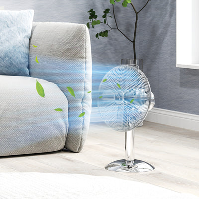 HOMCOM Three-Speed Oscillating Desk Fan - Silver-Tone 