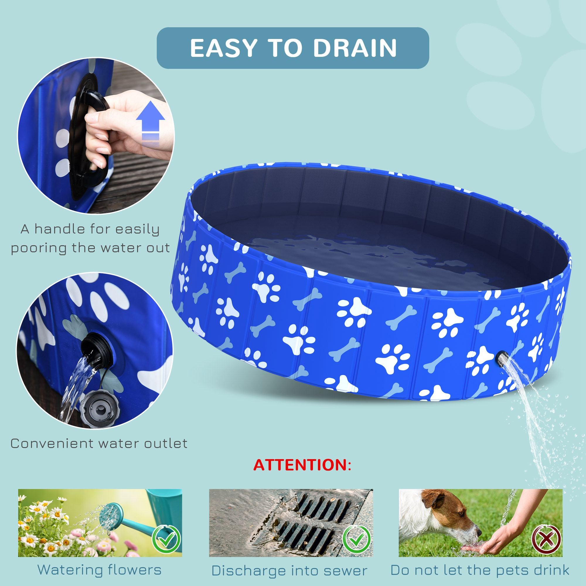 PawHut Foldable Dog Paddling Pool Pet Cat Swimming Pool Indoor/Outdoor Collapsible Bathing Tub Shower Tub Puppy Φ120 × 30H cm L Sized 