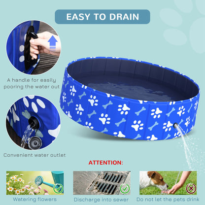 PawHut Foldable Dog Paddling Pool Pet Cat Swimming Pool Indoor/Outdoor Collapsible Bathing Tub Shower Tub Puppy Φ120 × 30H cm L Sized 
