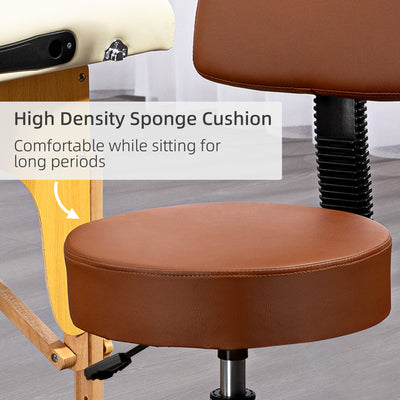 HOMCOM Beautician's Swivel Salon Chair w/ Padded Seat Back 5 Wheels Adjustable Height Salon Hairdressers Tattoo Spa Rolling Cushion Professional 48cm Brown 