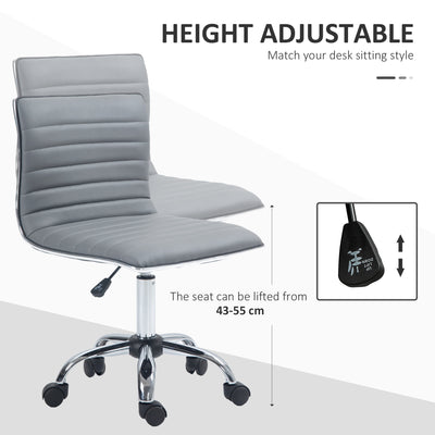HOMCOM Adjustable Swivel Office Chair with Armless Mid-Back in PU Leather and Chrome Base - Light Grey 