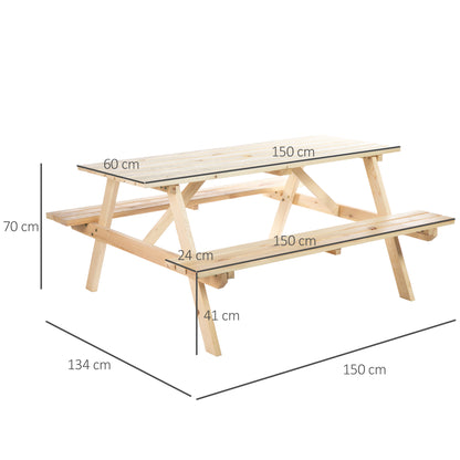 Outsunny 4 Seater Wooden Picnic Table Bench for Outdoor Garden or Patio with Parasol Cutout 150 cm Natural 