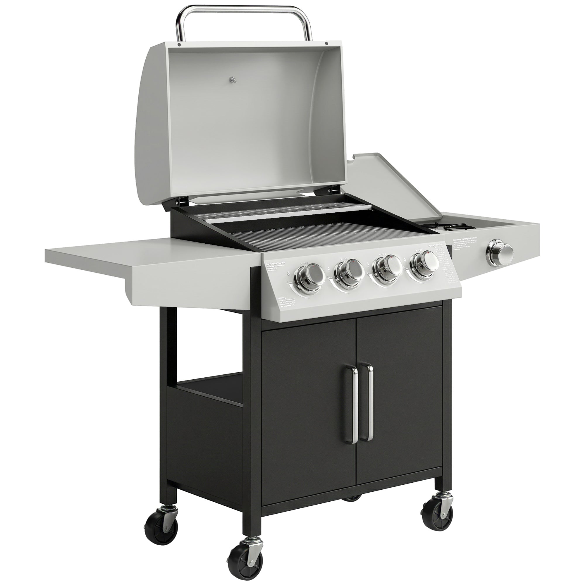 Outsunny 4+1 Burner Gas BBQ Grill with Side Burner, 50000 BTU Steel Portable Gas Barbecue Grill with Built-in Thermometer, Lid 