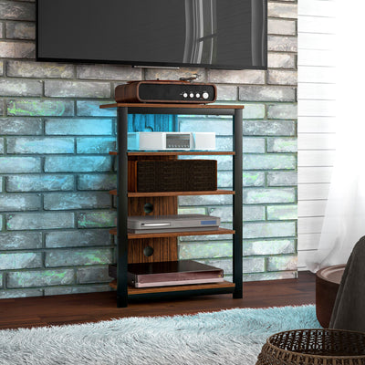 HOMCOM 4-Tier Corner TV Stand with Storage, LED Lights, Cable Management, Small TV Unit Entertainment Centre for TVs up to 29", for Living Room, Bedroom 