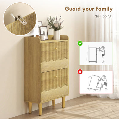 HOMCOM Narrow Shoe Cabinet, Modern Shoe Storage Cabinet with 2 Flip Drawers, Oak 