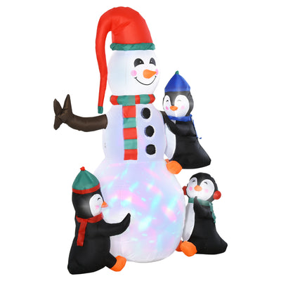 HOMCOM 6ft Inflatable Christmas Snowman with Three Penguins LED Xmas Décor Holiday Outdoor Yard Decoration 