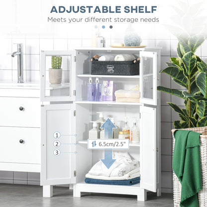 kleankin Bathroom Floor Cabinet, Freestanding Kitchen Cupboard with 2 Drawers, Adjustable Shelves and Tempered Glass Door, Wooden  Storage Unit for Living Room Kitchen Hallway 